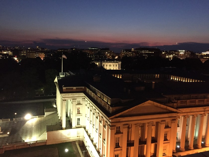 Treasury in the foreground, White House in the back