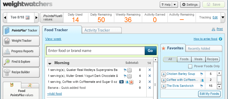Today's tracker after breakfast